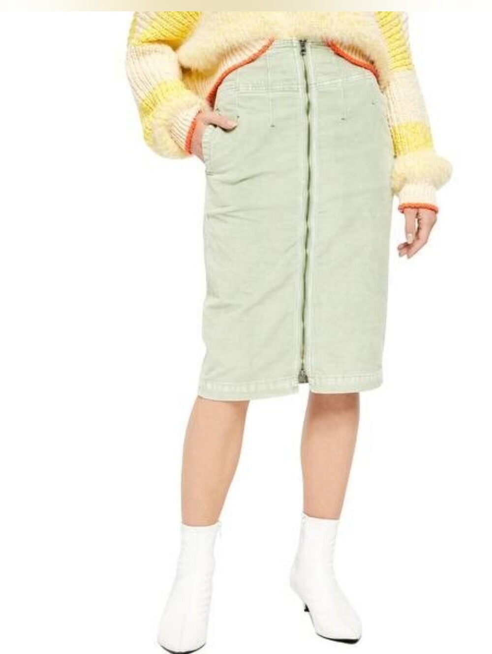 Free People I Want It All corduroy midi skirt in a moss green color 28